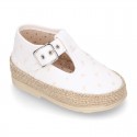 PLUMETI COTTON canvas little T-Strap shoes espadrille style for babies.