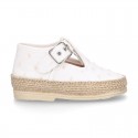 PLUMETI COTTON canvas little T-Strap shoes espadrille style for babies.