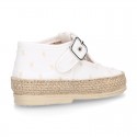 PLUMETI COTTON canvas little T-Strap shoes espadrille style for babies.