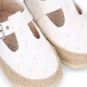 PLUMETI COTTON canvas little T-Strap shoes espadrille style for babies.