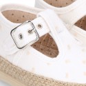 PLUMETI COTTON canvas little T-Strap shoes espadrille style for babies.