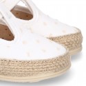 PLUMETI COTTON canvas little T-Strap shoes espadrille style for babies.