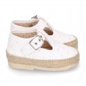 PLUMETI COTTON canvas little T-Strap shoes espadrille style for babies.