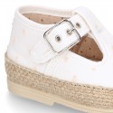 PLUMETI COTTON canvas little T-Strap shoes espadrille style for babies.