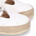 PLUMETI COTTON canvas little T-Strap shoes espadrille style for babies.