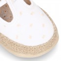 PLUMETI COTTON canvas little T-Strap shoes espadrille style for babies.