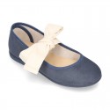 New SPRING SUMMER canvas Mary Jane shoes with ties closure with big bow.