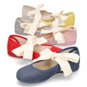 New SPRING SUMMER canvas Mary Jane shoes with ties closure with big bow.