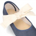 New SPRING SUMMER canvas Mary Jane shoes with ties closure with big bow.