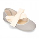 New SPRING SUMMER canvas Mary Jane shoes with ties closure with big bow.