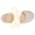 New SPRING SUMMER canvas Mary Jane shoes with ties closure with big bow.