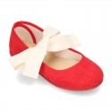 New SPRING SUMMER canvas Mary Jane shoes with ties closure with big bow.