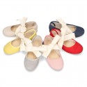 New SPRING SUMMER canvas Mary Jane shoes with ties closure with big bow.