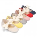 New SPRING SUMMER canvas Mary Jane shoes with ties closure with big bow.