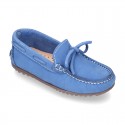 Nobuck leather Moccasin shoes with bows for toddler kids.