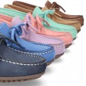 Nobuck leather Moccasin shoes with bows for toddler kids.