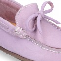 Nobuck leather Moccasin shoes with bows for toddler kids.