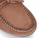 Nobuck leather Moccasin shoes with bows for toddler kids.