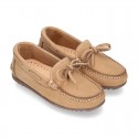 Nobuck leather Moccasin shoes with bows for toddler kids.