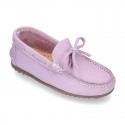 Nobuck leather Moccasin shoes with bows for toddler kids.