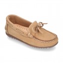 Nobuck leather Moccasin shoes with bows for toddler kids.