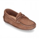 Nobuck leather Moccasin shoes with bows for toddler kids.