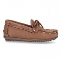 Nobuck leather Moccasin shoes with bows for toddler kids.