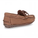 Nobuck leather Moccasin shoes with bows for toddler kids.