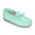 Nobuck leather Moccasin shoes with bows for toddler kids.