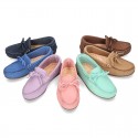 Nobuck leather Moccasin shoes with bows for toddler kids.