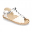 Little T-Strap SANDAL shoes espadrille style in metal canvas.