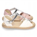 Little T-Strap SANDAL shoes espadrille style in metal canvas.