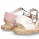 Little T-Strap SANDAL shoes espadrille style in metal canvas.