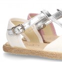 Little T-Strap SANDAL shoes espadrille style in metal canvas.