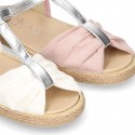 Little T-Strap SANDAL shoes espadrille style in metal canvas.