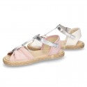 Little T-Strap SANDAL shoes espadrille style in metal canvas.