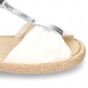 Little T-Strap SANDAL shoes espadrille style in metal canvas.