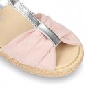 Little T-Strap SANDAL shoes espadrille style in metal canvas.