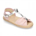 Little T-Strap SANDAL shoes espadrille style in metal canvas.