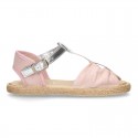 Little T-Strap SANDAL shoes espadrille style in metal canvas.