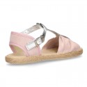 Little T-Strap SANDAL shoes espadrille style in metal canvas.