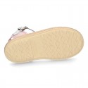 Little T-Strap SANDAL shoes espadrille style in metal canvas.