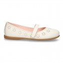 CEREMONY Nappa leather Mary Jane shoes with flowers embroidery design and velcro strap.