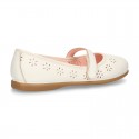 CEREMONY Nappa leather Mary Jane shoes with flowers embroidery design and velcro strap.