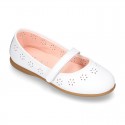 CEREMONY Nappa leather Mary Jane shoes with flowers embroidery design and velcro strap.