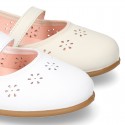 CEREMONY Nappa leather Mary Jane shoes with flowers embroidery design and velcro strap.