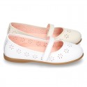 CEREMONY Nappa leather Mary Jane shoes with flowers embroidery design and velcro strap.