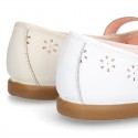 CEREMONY Nappa leather Mary Jane shoes with flowers embroidery design and velcro strap.