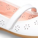 CEREMONY Nappa leather Mary Jane shoes with flowers embroidery design and velcro strap.