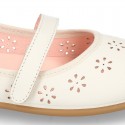 CEREMONY Nappa leather Mary Jane shoes with flowers embroidery design and velcro strap.